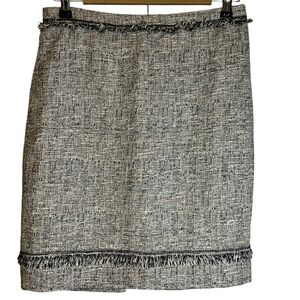 Yoana Baraschi Black White Fringed Pencil Skirt Cotton Linen Blend NYC‎ 4 Career